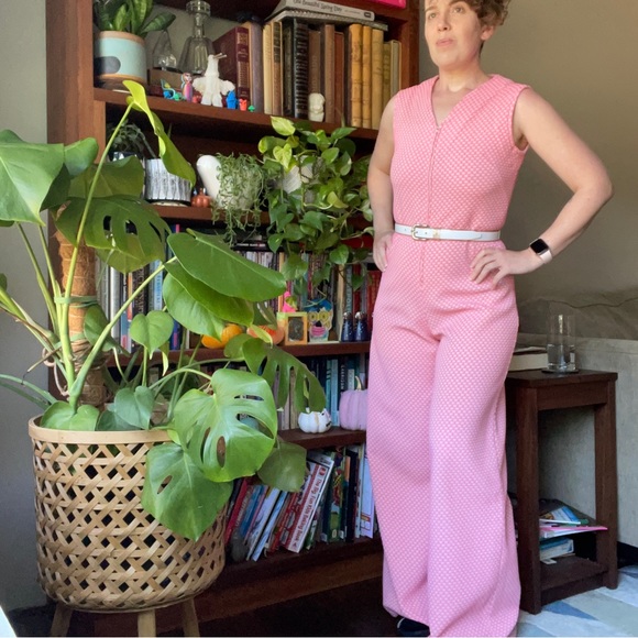 Vintage Pants - Vintage play suit romper pink check